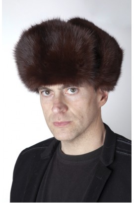 Dark brown marten-sable fur hat, Russian style 